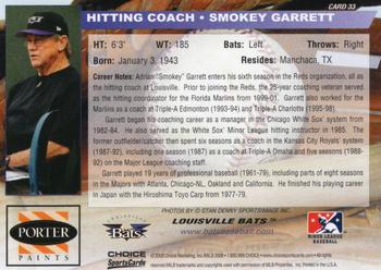 2008 Choice Louisville Bats #33 Smokey Garrett Back