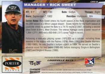 2008 Choice Louisville Bats #36 Rick Sweet Back
