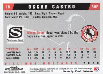 2008 Grandstand Billings Mustangs #NNO Oscar Castro  Back