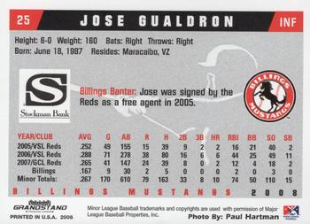 2008 Grandstand Billings Mustangs #NNO Jose Gualdron Back
