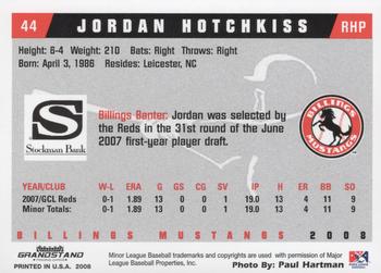 2008 Grandstand Billings Mustangs #NNO Jordan Hotchkiss Back