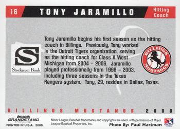 2008 Grandstand Billings Mustangs #NNO Tony Jaramillo Back