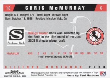 2008 Grandstand Billings Mustangs #NNO Chris McMurray Back