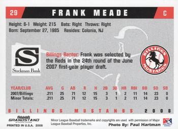 2008 Grandstand Billings Mustangs #NNO Frank Meade Back
