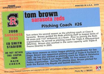 2008 Grandstand Sarasota Reds #NNO Tom Brown Back