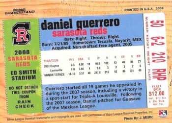 2008 Grandstand Sarasota Reds #NNO Daniel Guerrero Back
