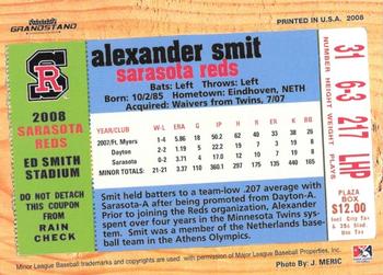 2008 Grandstand Sarasota Reds #NNO Alexander Smit Back