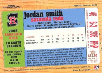 2008 Grandstand Sarasota Reds #NNO Jordan Smith Back