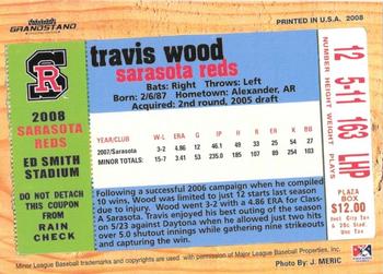 2008 Grandstand Sarasota Reds #NNO Travis Wood Back