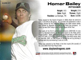 2009 Choice Dayton Dragons Greats #7 Homer Bailey Back