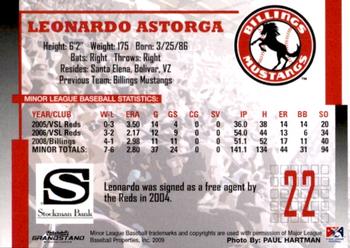 2009 Grandstand Billings Mustangs #NNO Leonardo Astorga Back