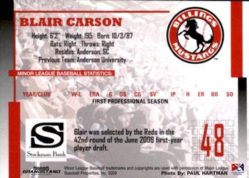 2009 Grandstand Billings Mustangs #NNO Blair Carson Back