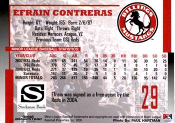 2009 Grandstand Billings Mustangs #NNO Efrain Contreras Back