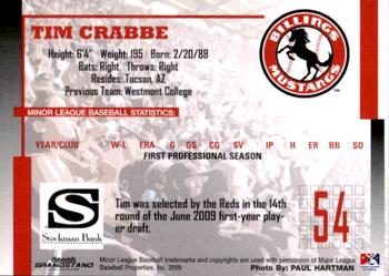 2009 Grandstand Billings Mustangs #NNO Tim Crabbe Back