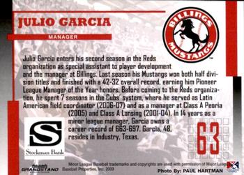 2009 Grandstand Billings Mustangs #NNO Julio Garcia Back