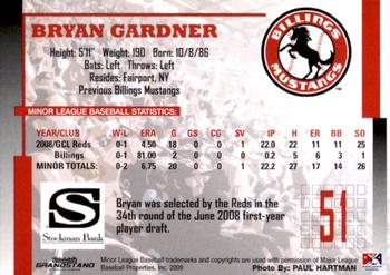 2009 Grandstand Billings Mustangs #NNO Bryan Gardner Back