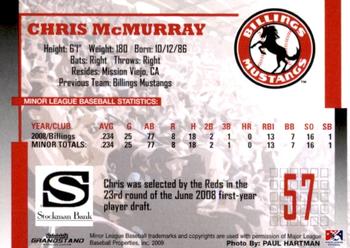 2009 Grandstand Billings Mustangs #NNO Chris McMurray Back