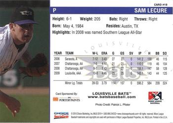 2010 Choice Louisville Bats #19 Sam Lecure Back