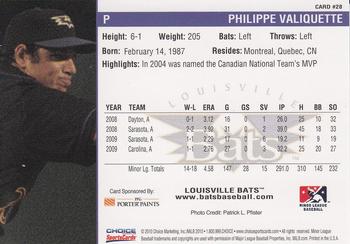 2010 Choice Louisville Bats #28 Philippe Valiquette Back