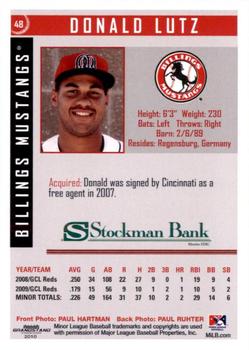 2010 Grandstand Billings Mustangs #NNO Donald Lutz Back