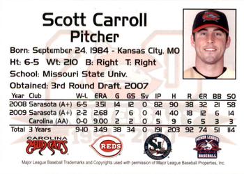 2010 Carolina Mudcats #NNO Scott Carroll Back