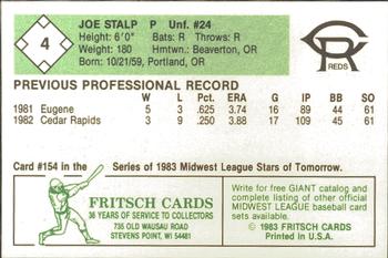 1983 Fritsch Cedar Rapids Reds #4 Joe Stalp Back