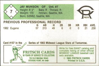1983 Fritsch Cedar Rapids Reds #7 Jay Munson Back