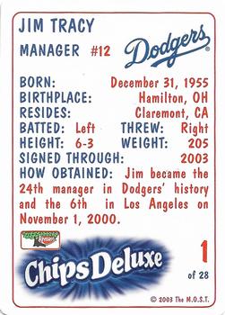 2003 Keebler Los Angeles Dodgers SGA #1 Jim Tracy Back
