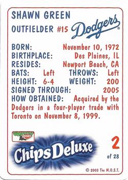 2003 Keebler Los Angeles Dodgers SGA #2 Shawn Green Back