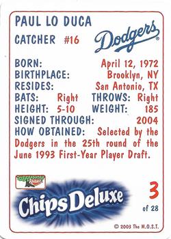 2003 Keebler Los Angeles Dodgers SGA #3 Paul Lo Duca Back