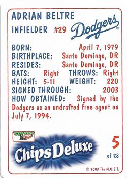 2003 Keebler Los Angeles Dodgers SGA #5 Adrian Beltre Back