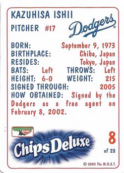 2003 Keebler Los Angeles Dodgers SGA #8 Kazuhisa Ishii Back