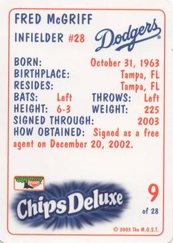 2003 Keebler Los Angeles Dodgers SGA #9 Fred McGriff Back
