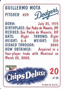 2003 Keebler Los Angeles Dodgers SGA #20 Guillermo Mota Back