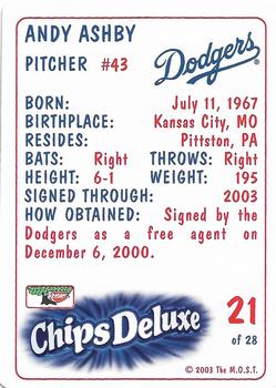 2003 Keebler Los Angeles Dodgers SGA #21 Andy Ashby Back