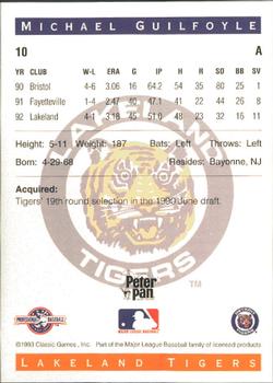 1993 Classic Best Lakeland Tigers #10 Michael Guilfoyle Back