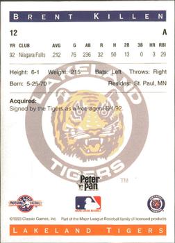 1993 Classic Best Lakeland Tigers #12 Brent Killen Back