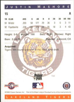 1993 Classic Best Lakeland Tigers #15 Justin Mashore Back
