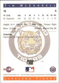 1993 Classic Best Lakeland Tigers #16 Tim McConnell Back