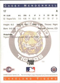 1993 Classic Best Lakeland Tigers #17 Casey Mendenhall Back