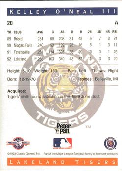 1993 Classic Best Lakeland Tigers #20 Kelley O'Neal  Back
