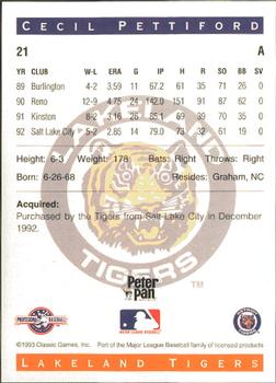 1993 Classic Best Lakeland Tigers #21 Cecil Pettiford Back