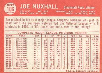 1964 Topps #106 Joe Nuxhall Back
