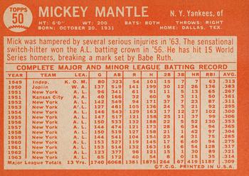 1964 Topps #50 Mickey Mantle Back
