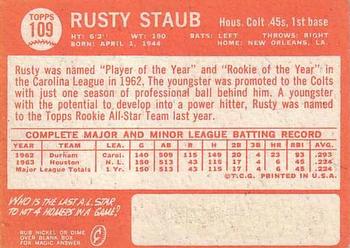 1964 Topps #109 Rusty Staub Back