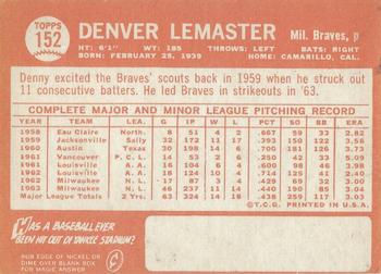 1964 Topps #152 Denver Lemaster Back