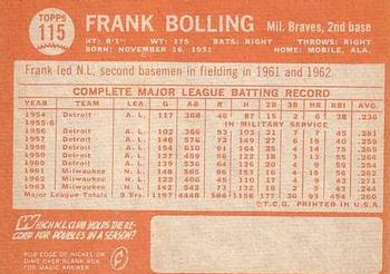 1964 Topps #115 Frank Bolling Back