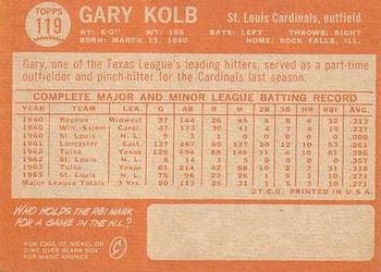 1964 Topps #119 Gary Kolb Back