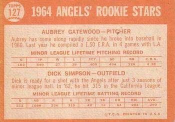 1964 Topps #127 Angels 1964 Rookie Stars (Aubrey Gatewood / Dick Simpson) Back
