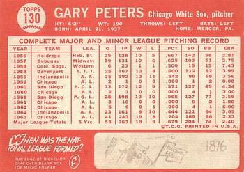 1964 Topps #130 Gary Peters Back